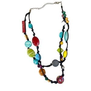 Multicolor Stone Double Layer Necklace One Size Bohemian Earthy Gypsy